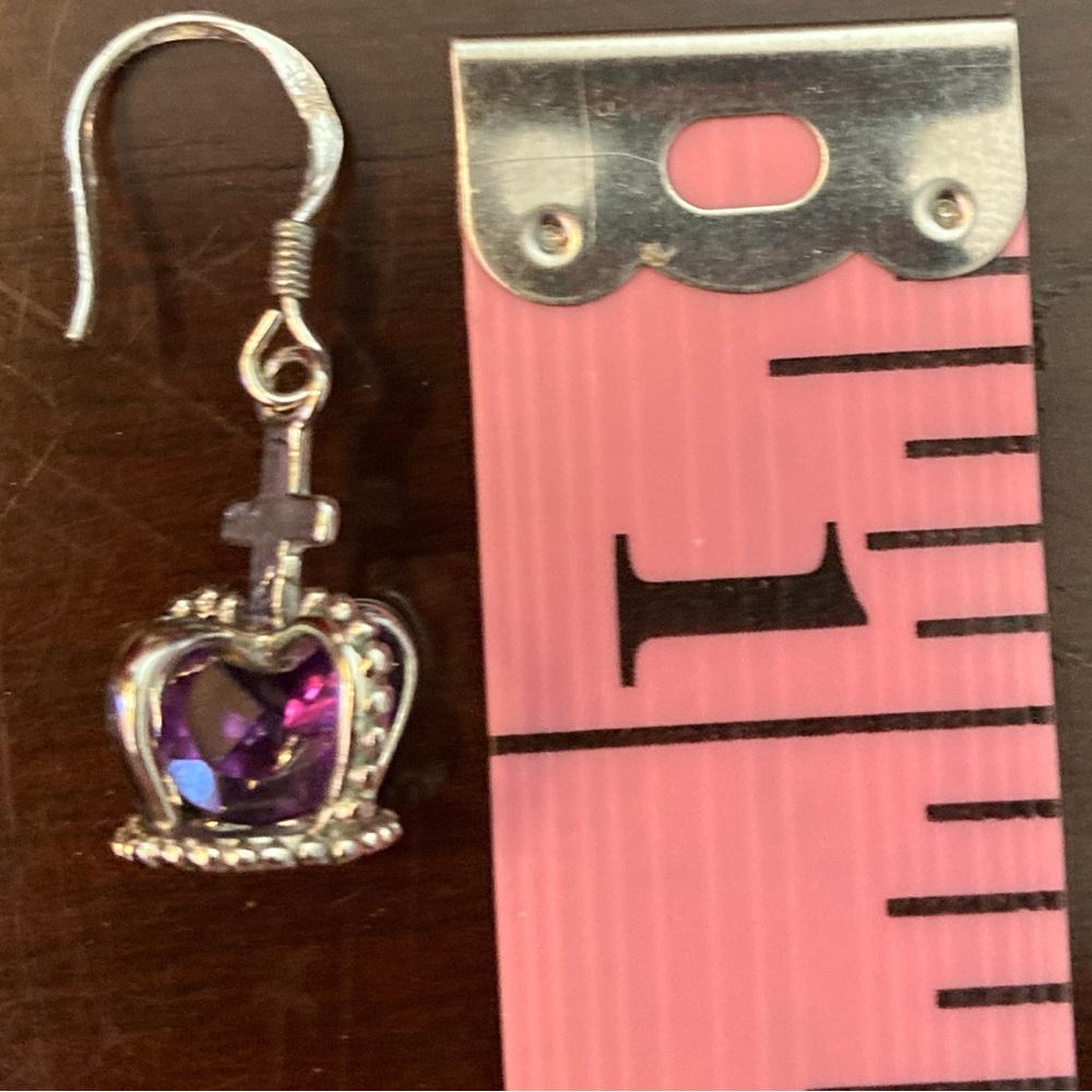 925 Silver Dangle Crown Earrings with Purple Jewels&Silver Toned CZ Bracelet - Picture 8 of 11